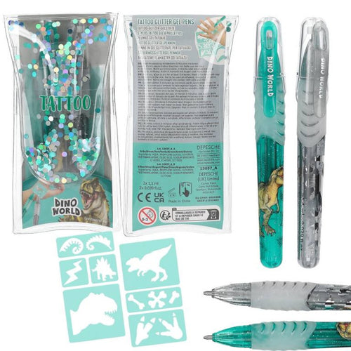 Depesche 0013657 Dino World Tattoo Glitzer Gelstifte, sortiert
