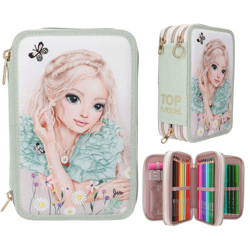 Federtasche 3 Fach Top Model mit Stickerei Summer