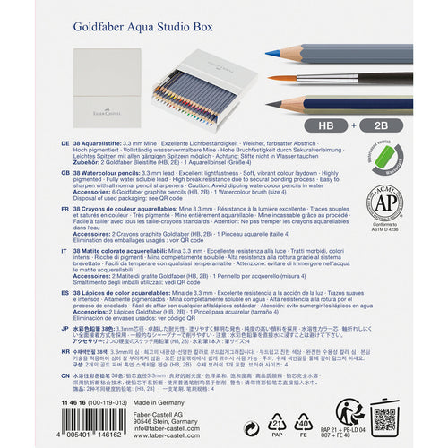 Faber-Castell Aquarellstifte Goldfaber Aqua, 38er Studio Box inklusive Zubehör