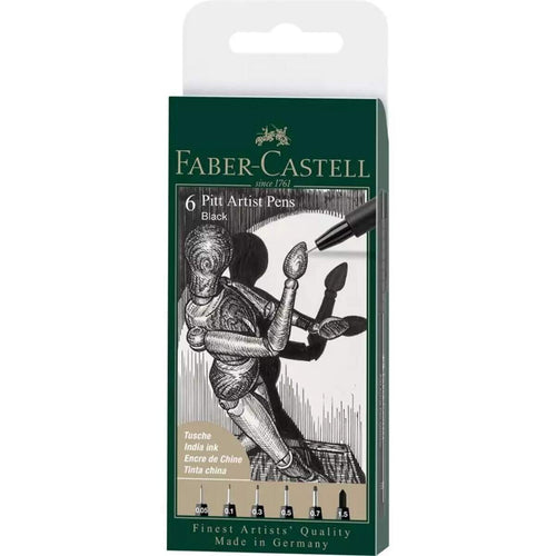 Faber-Castell Pitt Artist Pen Tuschestift, 6er Etui, schwarz