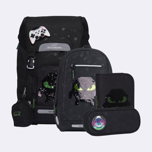 Beckmann Classic Maxi Schulranzen 6-teiliges Set, Pixel