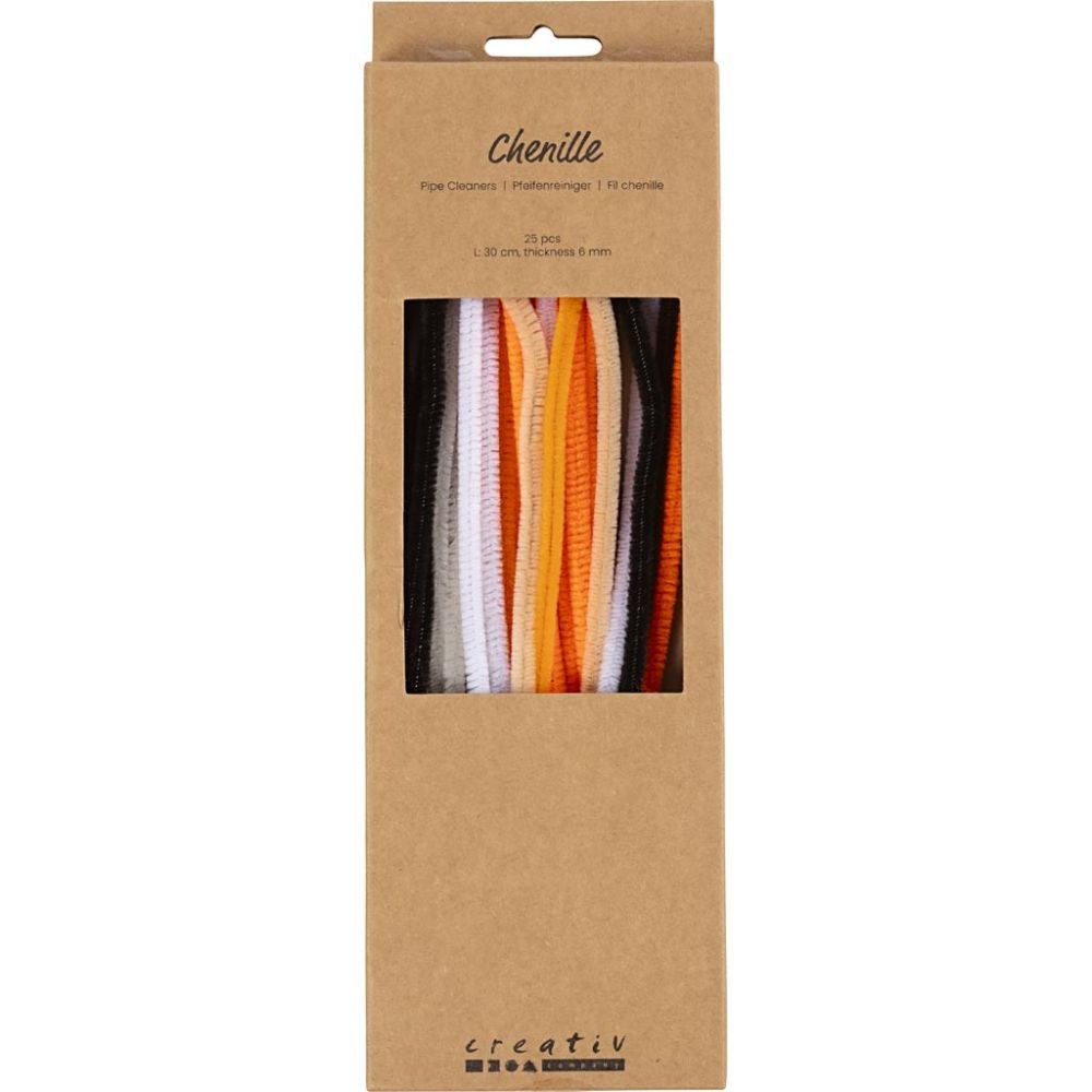 Pfeifenreiniger, Halloween Farben Schwarz, Weiß & Orange, L 30 cm, 25er Set.