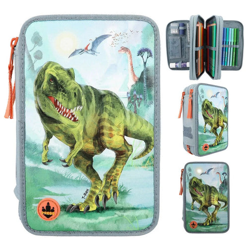 Depesche 12166 Dino World 3-Fach Federtasche LED T-Rex