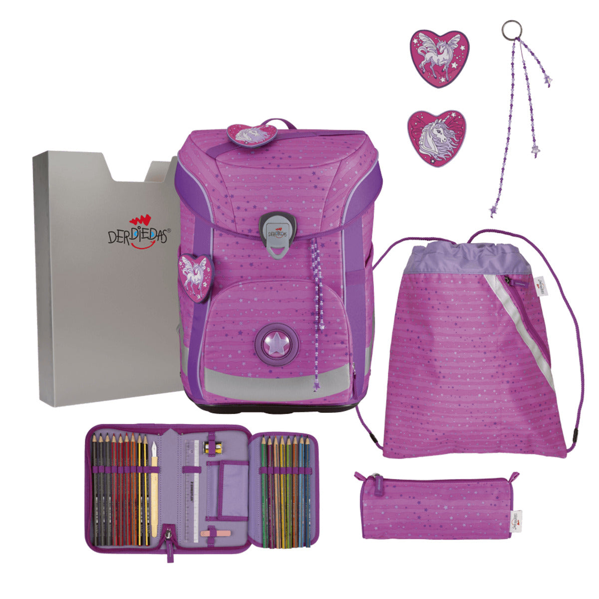 DerDieDas ErgoFlex Easy Schulranzen-Set 5tlg. Purple Unicorn 22,5 Liter