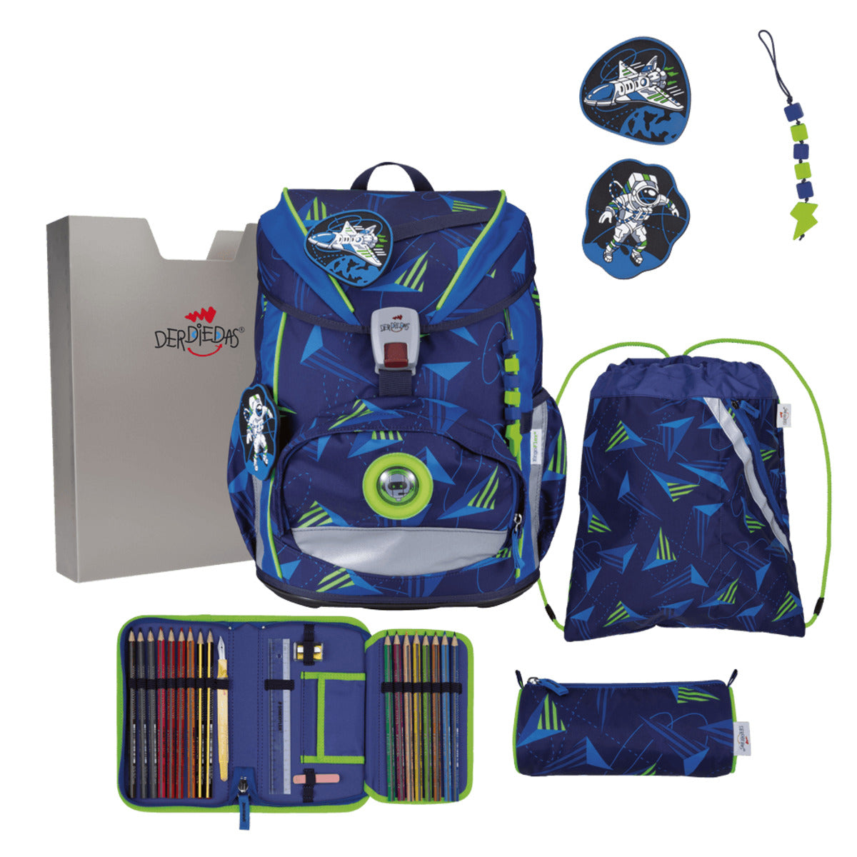 DerDieDas ErgoFlex Light LED Schulranzen-Set 5tlg. Moon Mission 22 Liter