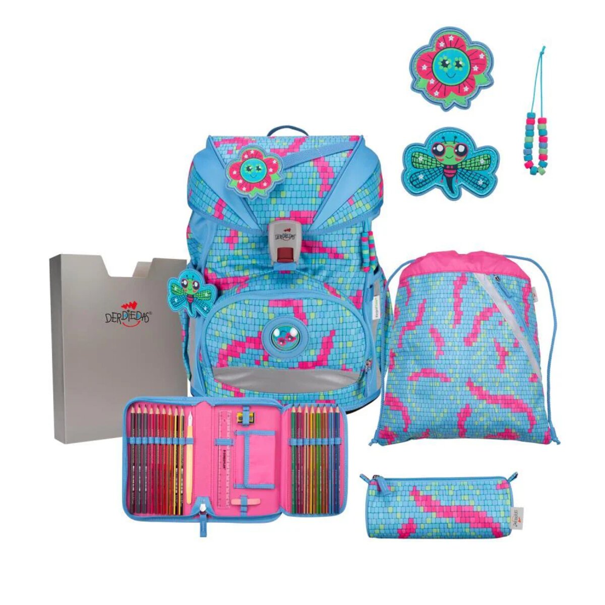 DerDieDas ErgoFlex Superlight Schulranzen- Set Happy Pixel 5tlg.