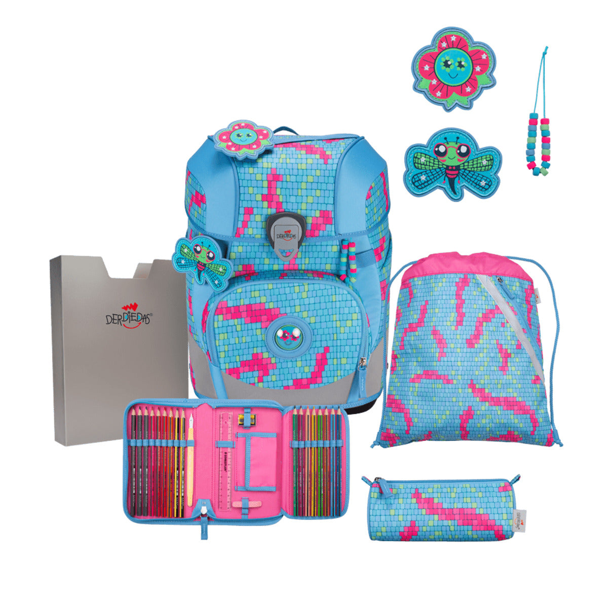 DerDieDas ErgoFlex Tiny Schulranzen-Set 5tlg. Happy Pixel 21 Liter