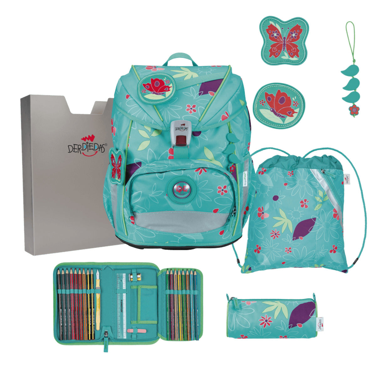 DerDieDas ErgoFlex Tiny Schulranzen-Set 5tlg. Butterfly Garden