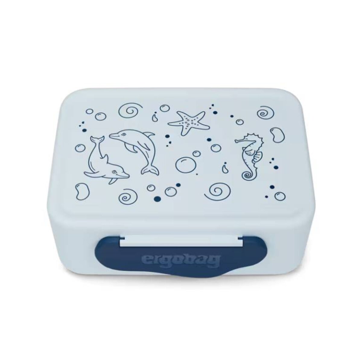 ergobag Brotdose Delfin aus leichtem und robustem Kunstoff blau 17 x 7 x 14 cm