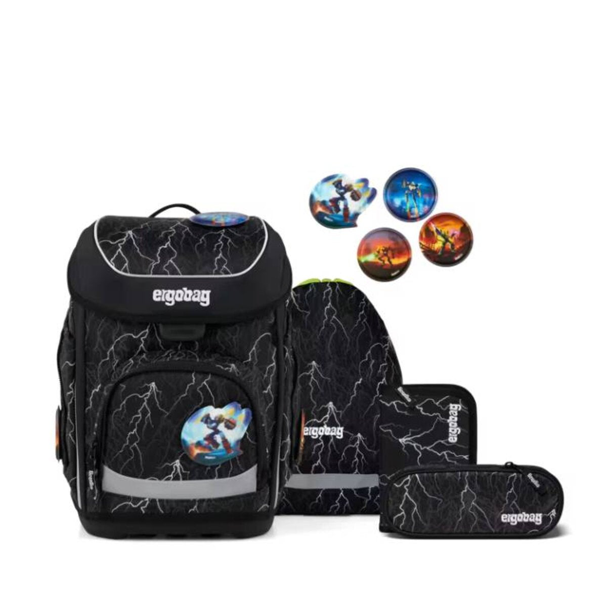 ergobag cubo Set Schulranzen-Set ReflektBär Schwarz Weiß 5-teilig 19 Liter