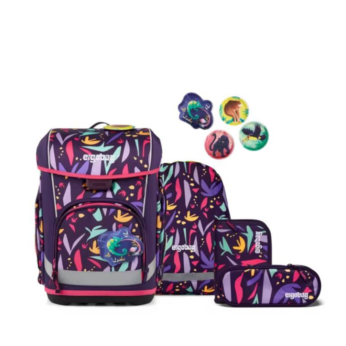 ergobag cubo light Schulranzen-Set AmBärzonas Rosa Lila Gelb 5-teilig 19 Liter