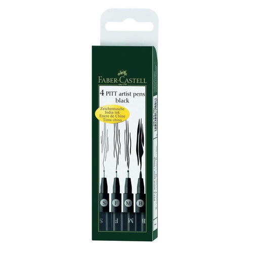 Faber-Castell Pitt Artist Pen Tuschestift, 4er Etui, schwarz