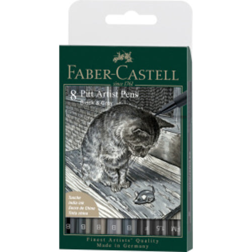 Faber-Castell Tuschestift Pitt Artist Pen Grey&Black 8er Etui, Black & Grey