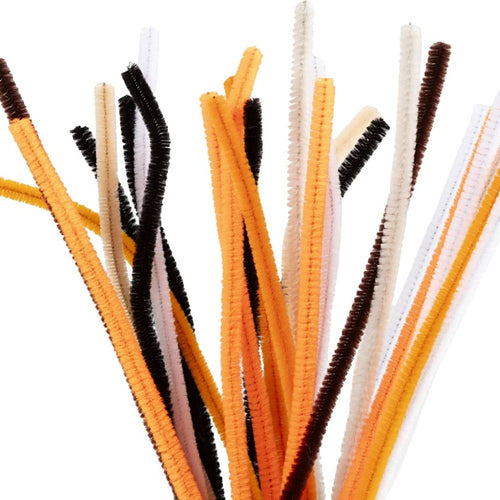 Pfeifenreiniger, Halloween Farben Schwarz, Weiß & Orange, L 30 cm, 25er Set.