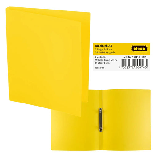 Idena Ringbuch aus Kunststoff 2 Ringe gelb DIN A4 Rückenbreite 2cm