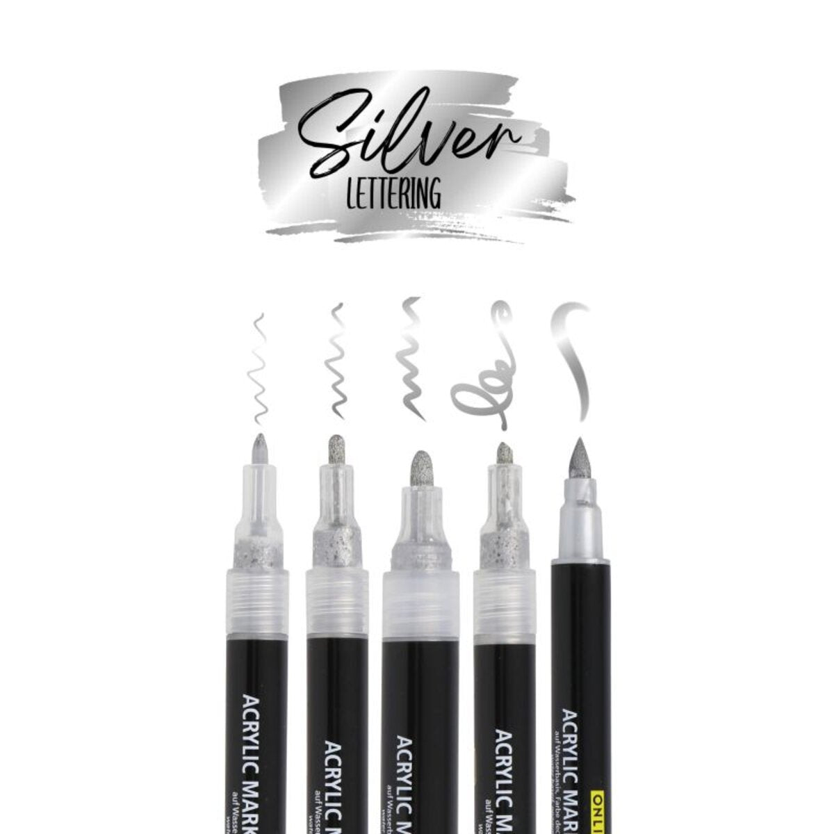 ONLINE Acryl Marker Silver Lettering 5 Stück