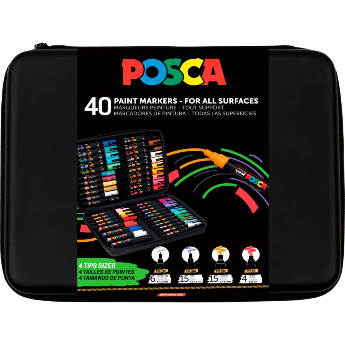 Posca Acrylmarker Set Koffer mit 40 Stiften 4 verschiedene Strichstärken