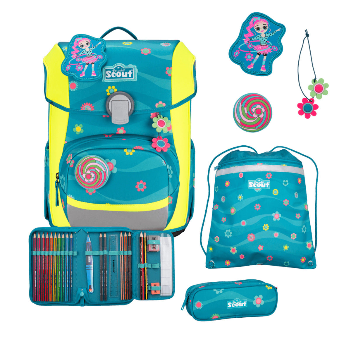 Scout Neo Schulranzen-Set DIN Little Flowers 21,5 Liter 4-teilig
