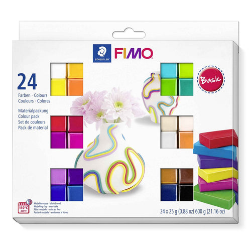 STAEDTLER® FIMO® soft 8023 C ofenhärtende Modelliermasse, Materialpackung "Basic Colours" mit 24 Halbblöcken je 25g