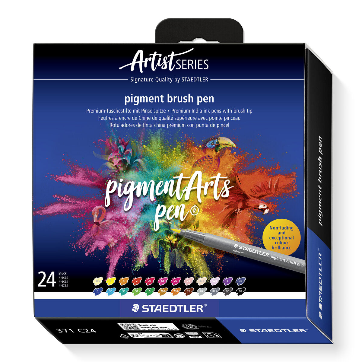 STAEDTLER® pigment brush 371 Fasermaler mit Pinselspitze, Kartonetui mit 24 Fasermalern in sortierten Farben
