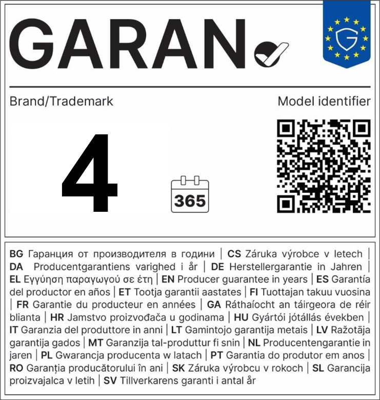 EU GARAN Kennzeichnung - 4 Jahre Herstellergarantie